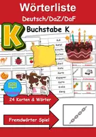 Vorschau - Mal- und Bastelvorlagen - Wörterliste Buchstabe K - DaZ/DaF, Deutsch (Grundschule) Kartenspiel - Deckblatt