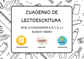 Vista previa - Refuerzo / NEE / Materiales de apoyo - CUADERNO DE LECTOESCRITURA: N, Ñ, T, D, J, Y (B/N) - página 1