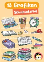 Vorschau - selbst erstellte Cliparts/Grafiken - 13 transparente PNG-Grafiken Schulmaterial - Deckblatt