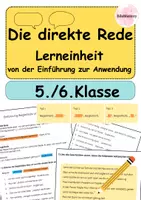Vorschau - Unterrichtsreihen - Die direkte Rede Klasse 5 Klasse 6 ganze Lerneinheit Dossier | Einführung, Übungen & Schreibaufgaben - Deckblatt