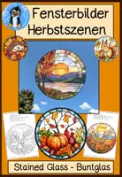 Vorschau - Arbeitsblätter - Herbst Fensterbilder Stained Glass – Ausmal- & Bastelvorlagen für Kinder mit Herbstszenen im Buntglas-Stil - Deckblatt