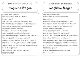 Vorschau - Fördermaterial/Inklusion - Brieffreundschaft mögliche Fragen an einen Brieffreund - Seite 1