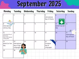 Aperçu - Affichage - Calendrier 2025-2026 pour la classe d'anglais - Page 1