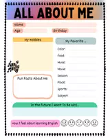 Aperçu - Feuilles d'exercices - All about me - Fiche de présentation en anglais - Page de couverture