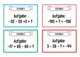 Vorschau - Aufgabenkarten - Mathe-Schnitzeljagd: Addition und Subtraktion rationaler Zahlen - Seite 1