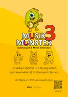 Vorschau - Arbeitsblätter - Musikmonster 3 – 14 Arbeitsblätter zum Ausmalen & Instrumente lernen | Musik Klasse 2–6 - Deckblatt