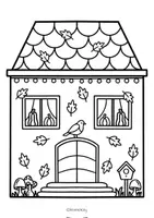 Vorschau - Mal- und Bastelvorlagen - Kooperatives Herbst Dorf Kunstprojekt - Fensterbilder zum Weiter- und Ausmalen & Basteln - Seite 1