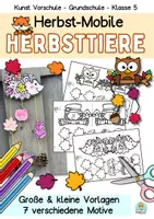 Vorschau - Mal- und Bastelvorlagen - Kunst Herbst, Mobile mit Herbsttieren basteln als Fensterdeko, Klasse 1, 2, 3, 4 - Deckblatt