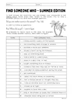 Vorschau - Arbeitsblätter - FIND SOMEONE WHO (SIMPLE PAST) - Summer Holidays - Deckblatt
