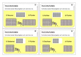 Vorschau - Aufgabenkarten - Einmaleins Tauschaufgaben (Übungskarten, Aufgaben mit 2 und 5) - Seite 1