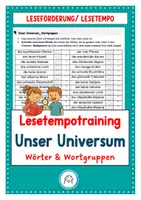 Vorschau - Arbeitsblätter - Blitzlesen. Lesetempotraining: Unser Universum. Wörter & Wortgruppen - Deckblatt