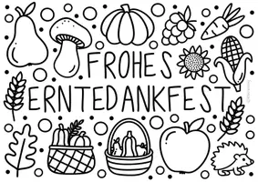 Vorschau - Arbeitsblätter - Erntedank Doodle Ausmalbilder - “Frohes Erntedankfest" - Seite 1