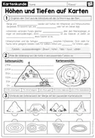 Vorschau - Arbeitsblätter - KARTENKUNDE - Höhen und Tiefen auf einer Karte (Arbeitsblatt) - Seite 1