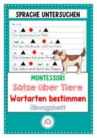 Vorschau - Arbeitsblätter - Wortarten bestimmen nach Montessori. Sätze über Tiere - Deckblatt