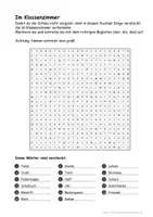 Vorschau - Arbeitsblätter - Homeschooling - Suchsel Thema Klassenzimmer mit Hinweisen und Lösung - Seite 1