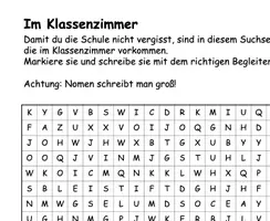Vorschau - Arbeitsblätter - Homeschooling - Suchsel Thema Klassenzimmer mit Hinweisen und Lösung - Deckblatt