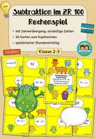 Vorschau - Spiele - Rechenspiel: Minus im Zahlenraum 100 - mit Zehnerübergang, einstellige Zahlen (Klasse 2-3) - Deckblatt