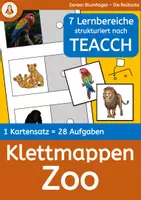 Vorschau - Mal- und Bastelvorlagen - Zootiere - Klettmappe nach Teacch - 1 Kartensatz - 28 Aufgaben rund um den Zoo - Deckblatt