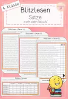 Vorschau - Aufgabenkarten - Blitzlesen - Sätze (wahr oder falsch?) - 4. Klasse - Deckblatt