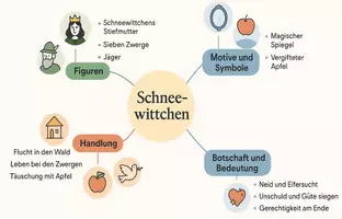 Vorschau - Arbeitsblätter - AB mit Fragen zum Thema "Schneewittchen" + Lösungsblatt + Mindmap + Infografik - Seite 2