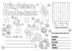 Vorschau - Stundenentwürfe - Religion Erntedank Klasse 3/4 - Spiel- & Rätselmatte "Erntedank" | Erntedankfest | Erntedank Grundschule | Religion Erntedank 3 Klasse | Erntedank Klasse 4 | Aufgaben für Schnelle | Ich bin fertig Aufgaben | Lückenfüller - Seite 1