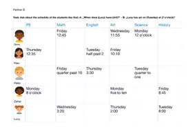 Vorschau - Arbeitsblätter - Partner Activity - school schedule (Fill the blanks) - Seite 1
