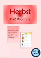 Vorschau - Arbeitsblätter - Wortliste DaZ Thema Herbst - Deckblatt