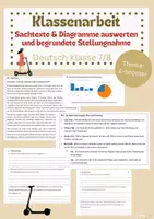 Vorschau - Arbeitsblätter - Klassenarbeit:Sachtexte & Diagramme auswerten und begründete Stellungnahme Klasse 7/8 - Deckblatt