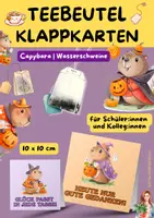 Vorschau - Mal- und Bastelvorlagen - Fereiengruß Teebeutel Klappkarte Wasserschweine Halloween ab 3. Klasse - Deckblatt