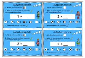 Vorschau - Spiele - Plus im Zahlenraum 100 - Würfelkartei: einstellige Zahlen, ohne Zehnerübergang (Klasse 2) - Seite 2