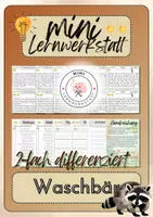 Vorschau - Arbeitsblätter - Mini Lernwerkstatt: Waschbär | 10 Wissenskarten – 30 Quizfragen – 8 offene Fragen – 3 kreative Schreibanlässe (zweifach differenziert) - Deckblatt