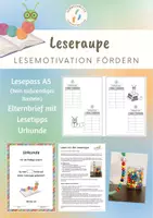 Vorschau - Arbeitsblätter - Leseraupe Lesepass einfach ohne Basteln, Elternbrief, Urkunde - Deckblatt