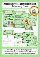 Vorschau - Mal- und Bastelvorlagen - Klassenmotto Dschungelklasse: Geburtstag feiern - Deckblatt
