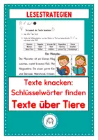 Vorschau - Arbeitsblätter - Texte knacken. Thema: Tiere. Schlüsselwörter markieren. Leseverständnis - Deckblatt