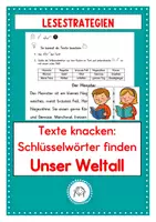 Vorschau - Arbeitsblätter - Texte knacken. Thema: Weltall und Planeten. Schlüsselwörter markieren. Leseverständnis - Deckblatt
