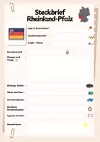 Vorschau - Arbeitsblätter - Steckbrief Rheinland-Pfalz - Infotext mit Vorlage + Lösungen - Seite 1