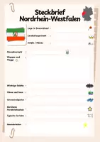 Vorschau - Arbeitsblätter - Steckbrief Nordrhein-Westfalen - Infotext mit Vorlage + Lösungen - Seite 1