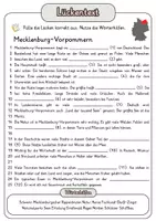 Vorschau - Arbeitsblätter - Lückentext Mecklenburg-Vorpommern + Lösungen - Deckblatt