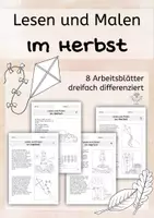 Vorschau - Stundenentwürfe - Lesen und Malen - Im Herbst - 8 Arbeitsblätter, dreifach differenziert - Deckblatt