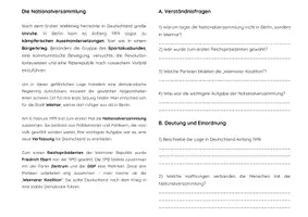Vorschau - Arbeitsblätter - Die Nationalversammlung 1919: Beginn der Weimarer Republik (Arbeitsblatt Klasse 9/10) - Seite 1