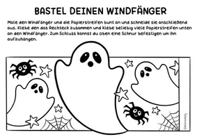 Vorschau - Arbeitsblätter - Windspiel zum Ausmalen & Basteln für Halloween - Gruselige Windfänger Bastelvorlagen im Herbst - Seite 1