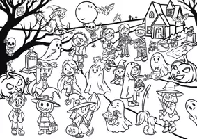 Vorschau - Mal- und Bastelvorlagen - Wimmelbild Halloween - Suchbild / Ausmalbild - Seite 3