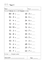 Vorschau - Arbeitsblätter - Tests: Division bis 100. 12 Tests mit Bewertungsvorschlag - Seite 1