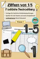 Vorschau - Lehrpläne/Lehrermaterial - Schülerbeobachtung: Schreibweise Ziffern 1-5 (Klasse 1) - Deckblatt