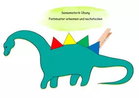 Vorschau - Mal- und Bastelvorlagen - Sensomotorik Farbmuster-Dino: Reihenfolgen erkennen und wiedergeben - Deckblatt