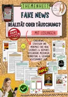 Vorschau - Unterrichtsreihen - Themenheft rundum Fake News - mit differenzierter Klassenarbeit und Erwartungshorizont ; Einführung ; Strategien von Fake News ; Social Media ; Verbreitung ; Gefahren ; Auswirkungen uvm. mit Lösungen (Klasse 7 8 9 10) - Deckblatt
