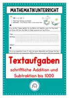 Vorschau - Arbeitsblätter - Textaufgaben zur schriftlichen Addition und Subtraktion bis 1000 - Deckblatt