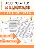Vorschau - Arbeitsblätter - Waldbrand Arbeitsblätter mit Fragen + Lösungen Leseverstehen und Wortschatz - Deckblatt