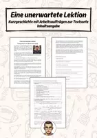 Vorschau - Arbeitsblätter - Eine unerwartete Lektion - Kurzgeschichte mit Arbeitsaufträgen zur Textsorte Inhaltsangabe - Deckblatt