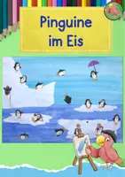 Vorschau - Mal- und Bastelvorlagen - Kunst Winter, Pinguine im Eis, Wasserfarbe, drucken - Deckblatt
